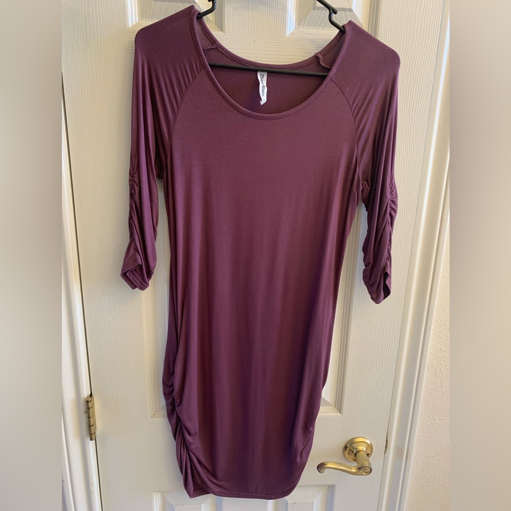 Zenana Premium Tunic with Ruching Eggplant/Purple size Medium